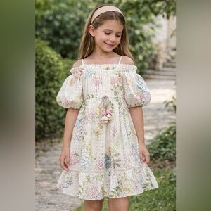 Hannah Banana Floral Eyelet Off Shoulder Dress – Girls Size 10